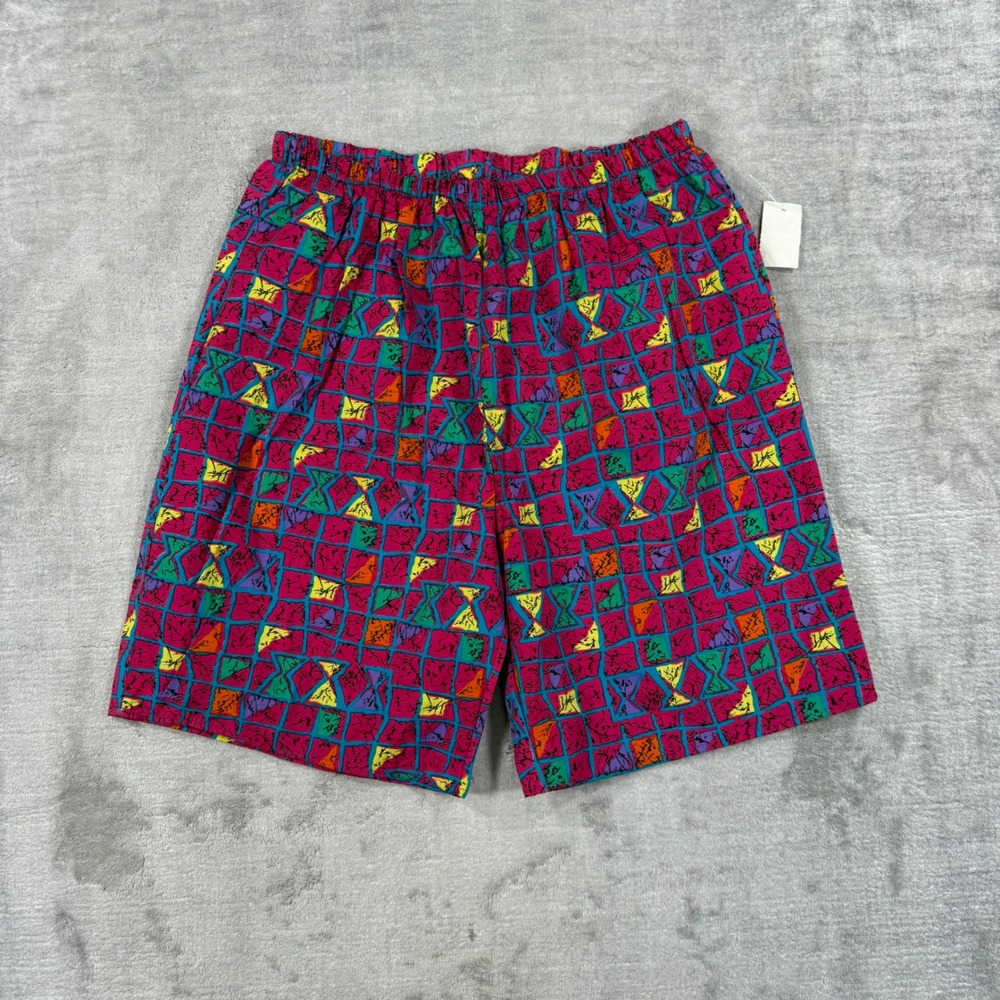 Zellers Shorts Men Medium Pink Geometric Abstract Vintage 90s Deadstock Beach